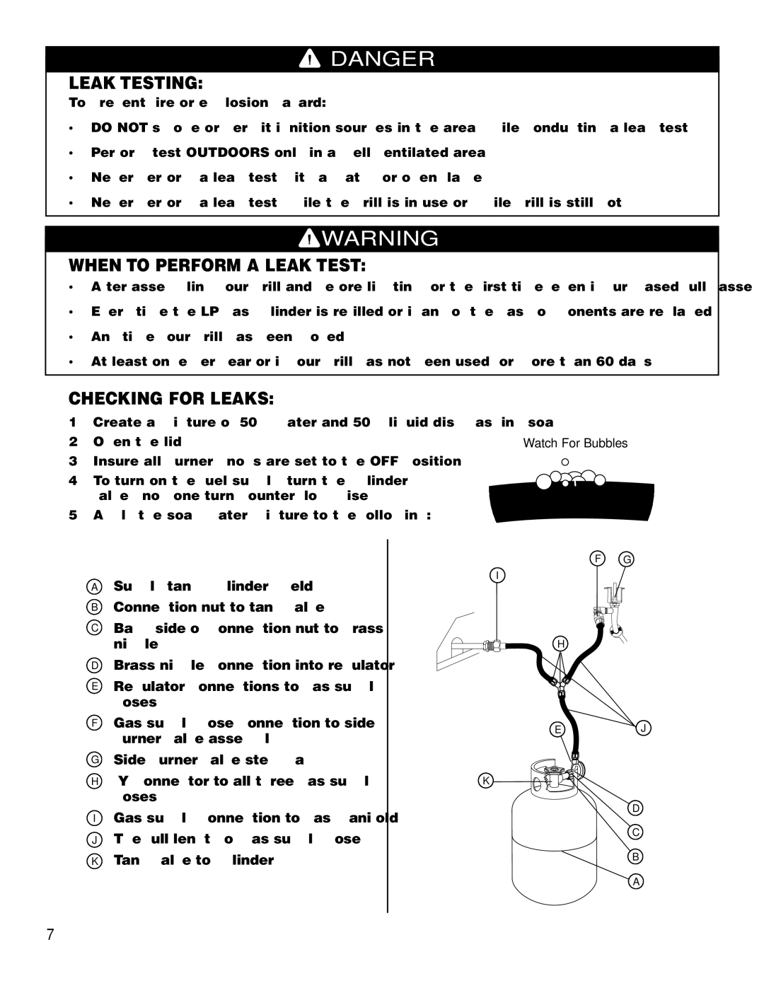 Brinkmann 2700 owner manual Leak Testing, When to Perform a Leak Test, Checking for Leaks 