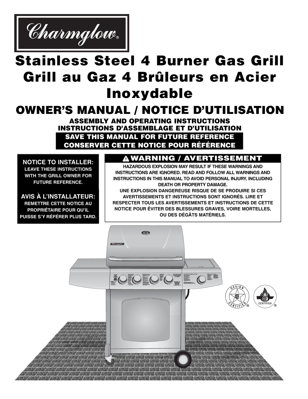 Brinkmann 4 Burner Gas Grill Grill owner manual Avis À L’INSTALLATEUR 