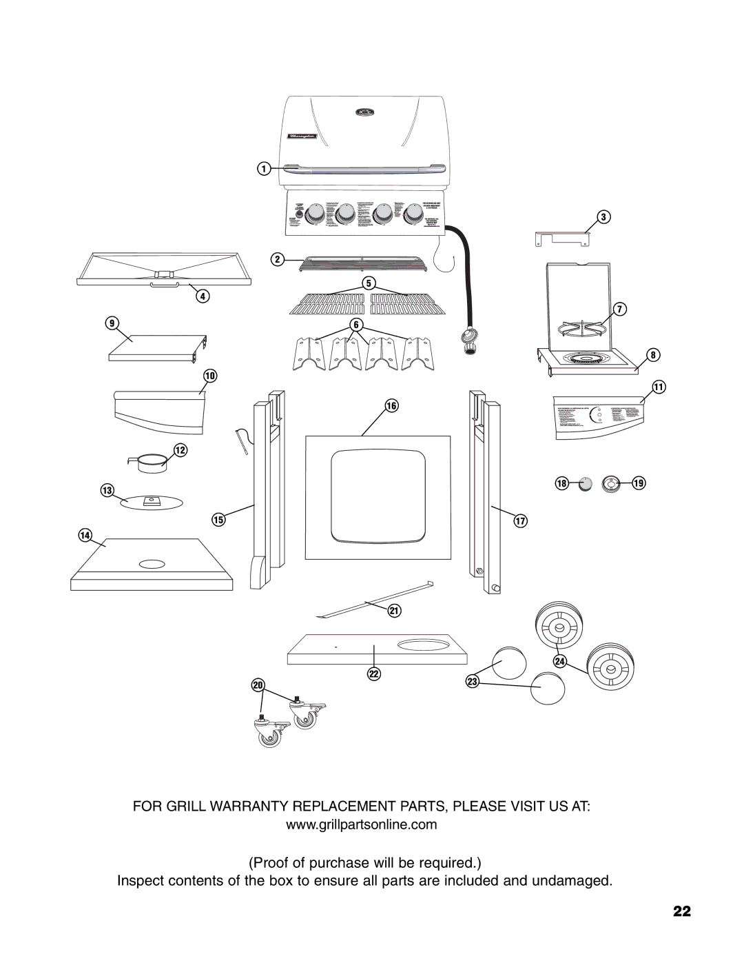 Brinkmann 4 Burner Gas Grill Grill owner manual For Grill Warranty Replacement PARTS, Please Visit US AT 