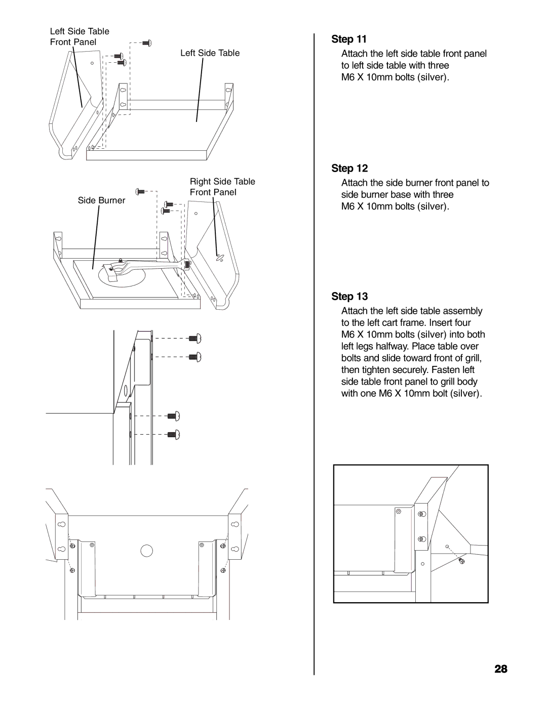 Brinkmann 4 Burner Gas Grill Grill owner manual Left Side Table Front Panel Right Side Table Side Burner 