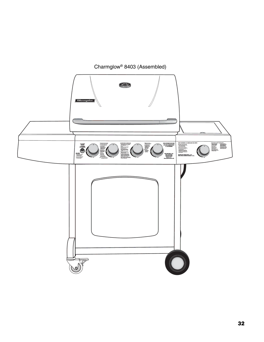 Brinkmann 4 Burner Gas Grill Grill owner manual Charmglow 8403 Assembled 