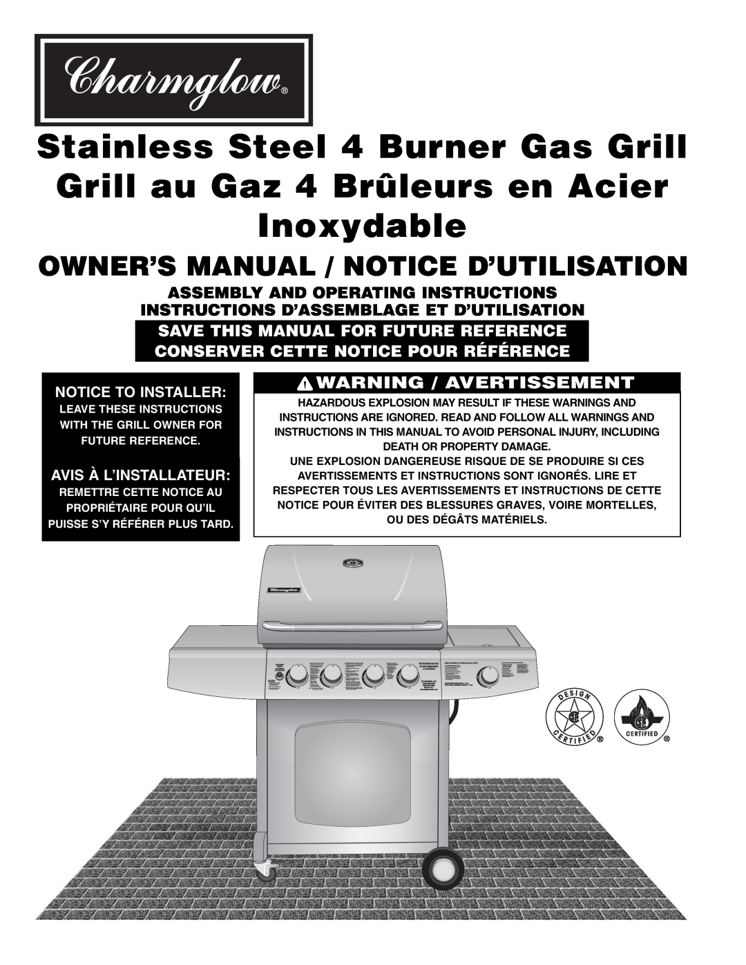 Brinkmann owner manual Stainless Steel 4 Burner Gas Grill Grill au Gaz 4 Brûleurs en Acier, Inoxydable 