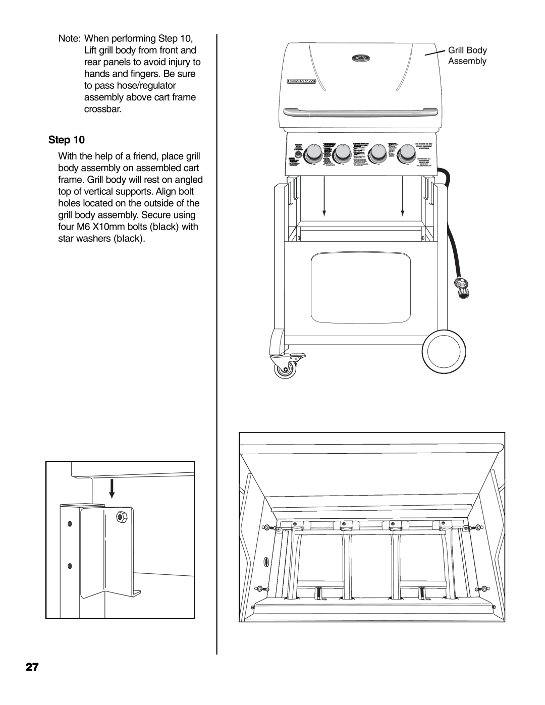 Brinkmann 4 Burner Gas Grill Grill owner manual Step, Grill Body Assembly 
