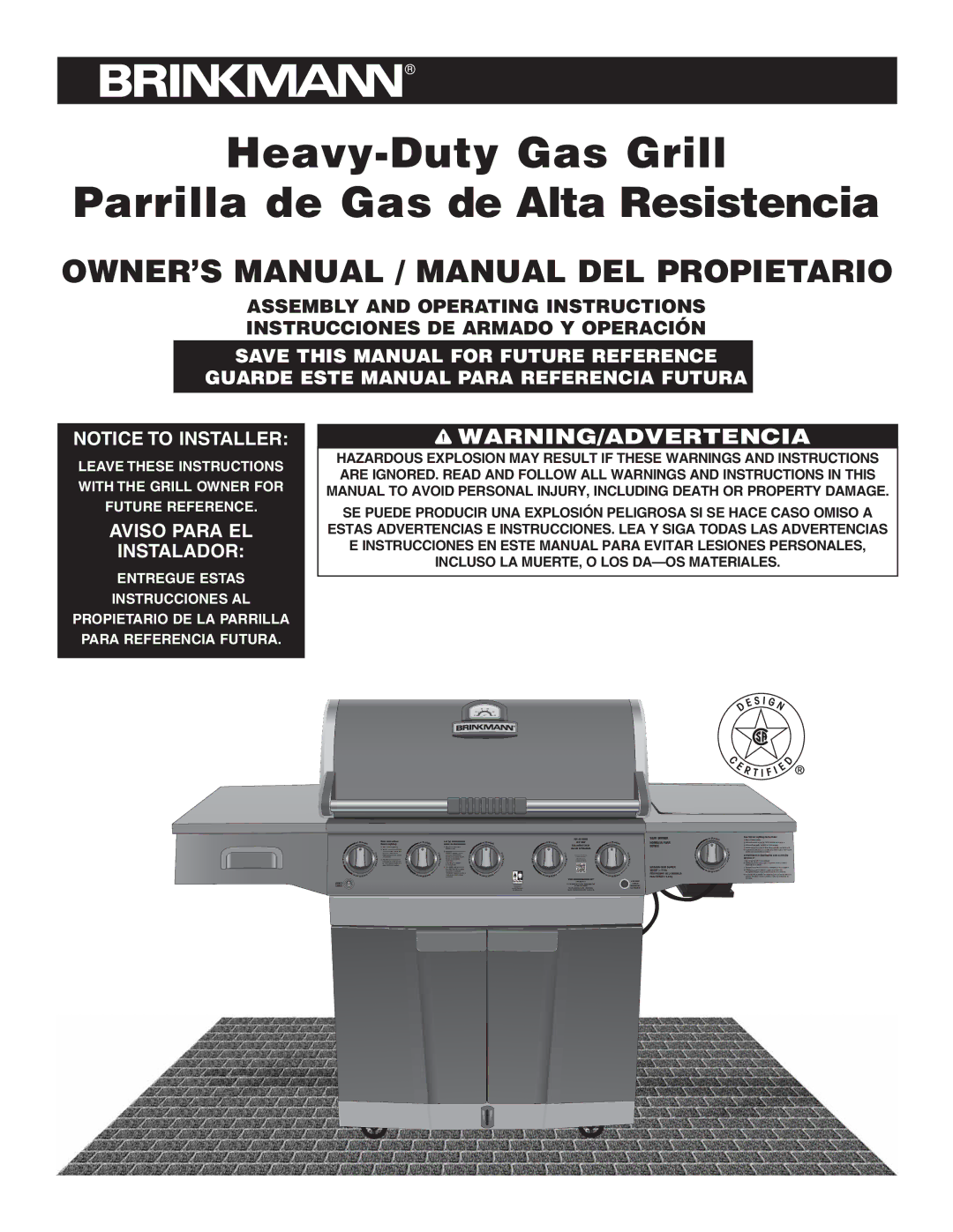 Brinkmann 600, 400, 500, 200, 300, 100 owner manual Heavy-Duty Gas Grill Parrilla de Gas de Alta Resistencia 