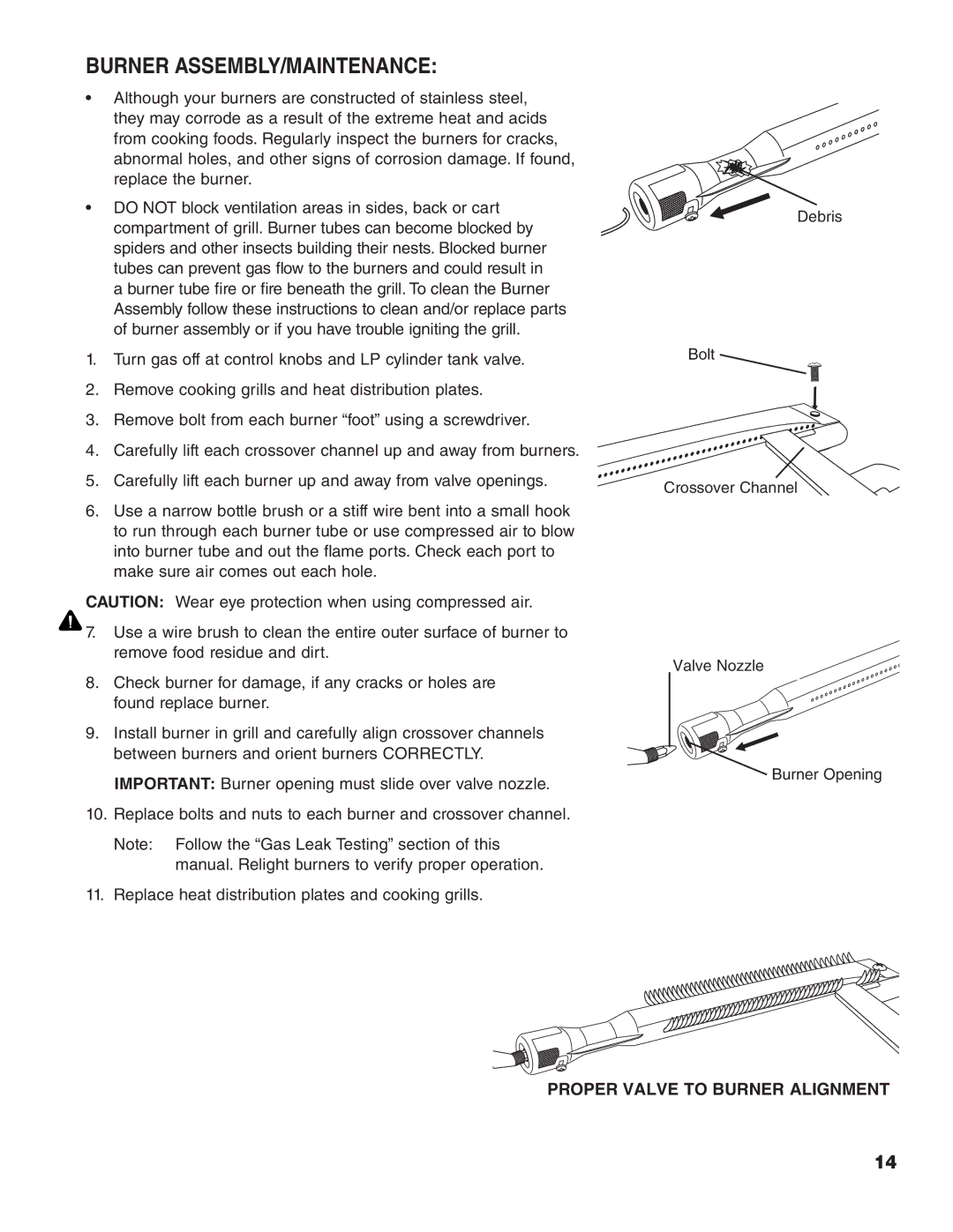 Brinkmann 200, 400, 600, 500, 300, 100 owner manual Burner ASSEMBLY/MAINTENANCE 