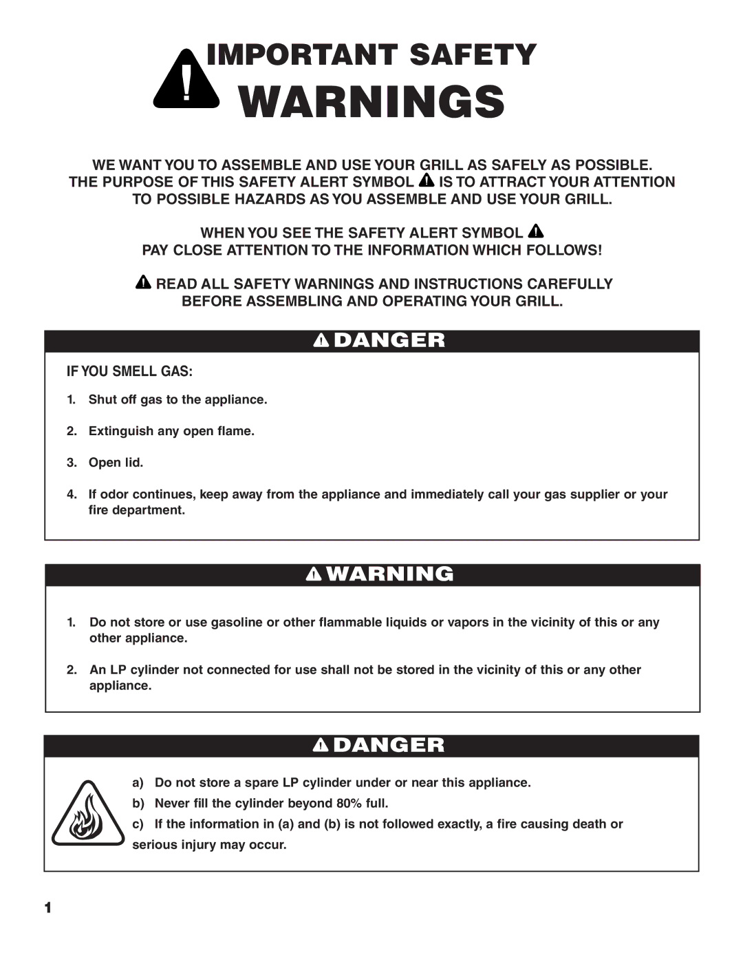 Brinkmann 500, 400, 600, 200, 300, 100 owner manual Important Safety 