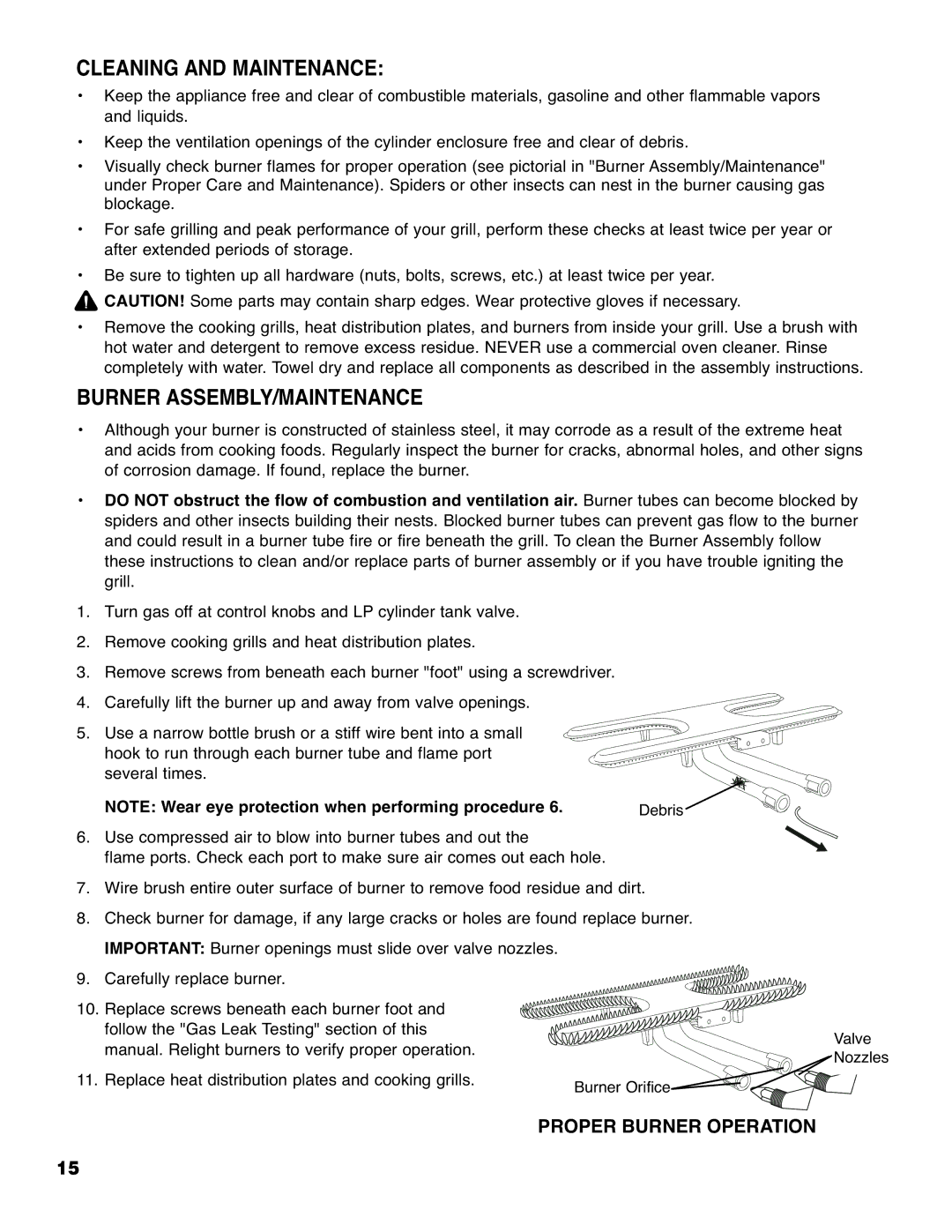 Brinkmann 4210 owner manual Cleaning and Maintenance, Burner ASSEMBLY/MAINTENANCE 