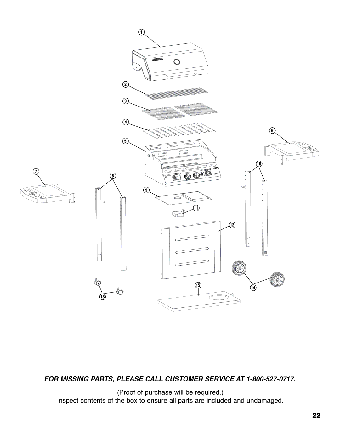 Brinkmann 4210 owner manual For Missing PARTS, Please Call Customer Service AT 