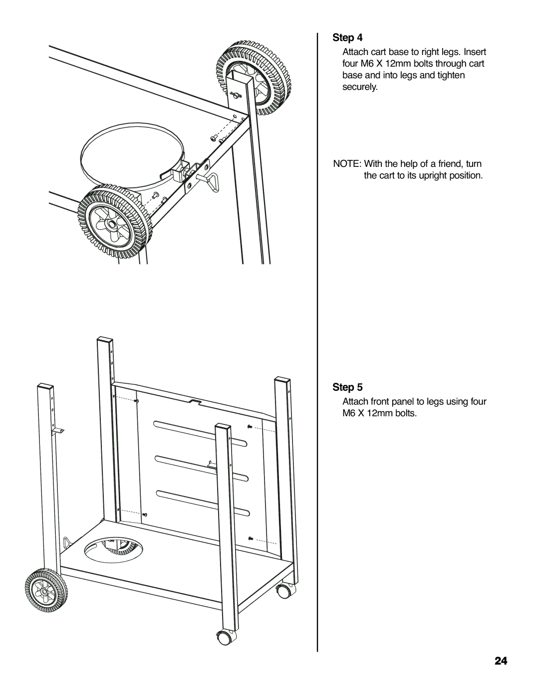 Brinkmann 4210 owner manual Attach front panel to legs using four M6 X 12mm bolts 