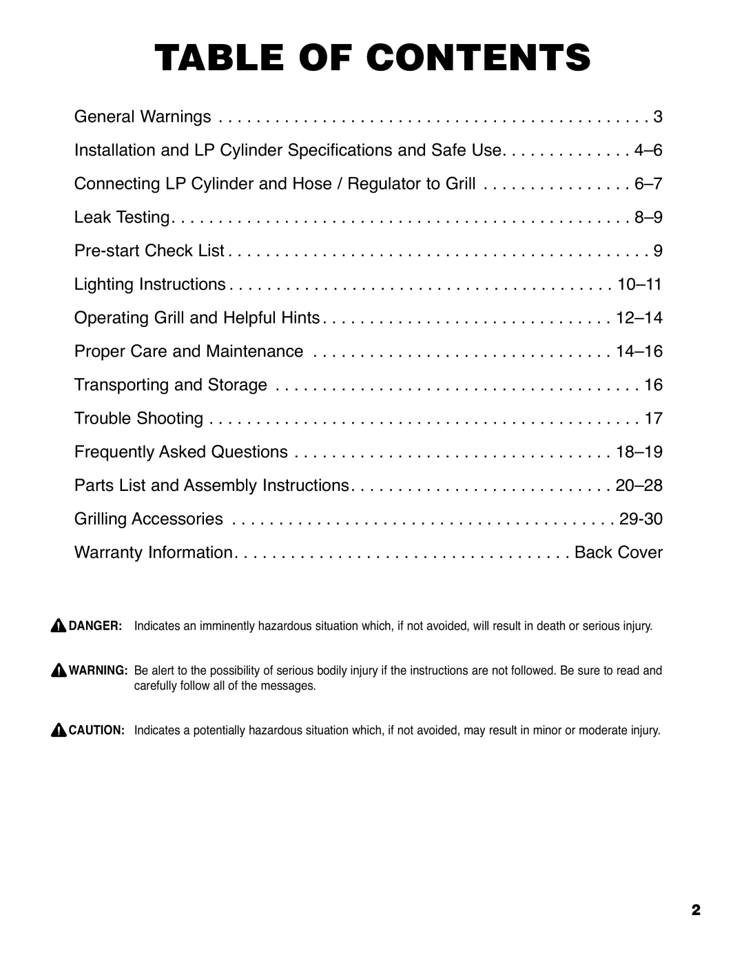 Brinkmann 4210 owner manual Table of Contents 