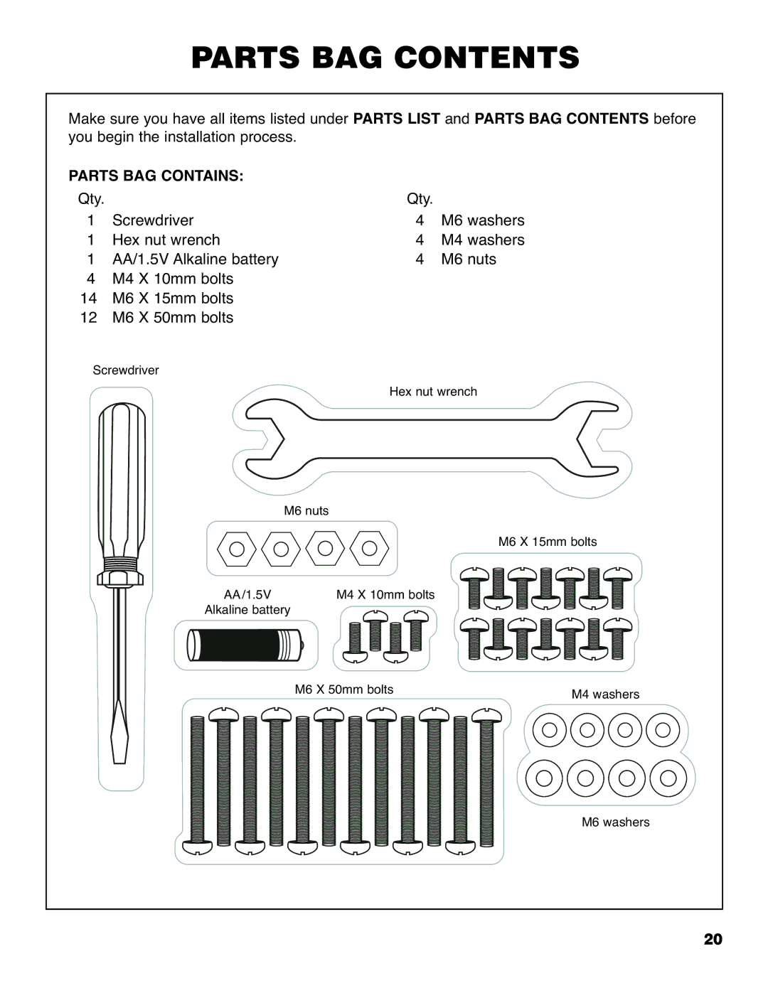 Brinkmann 4415 owner manual Parts BAG Contents 