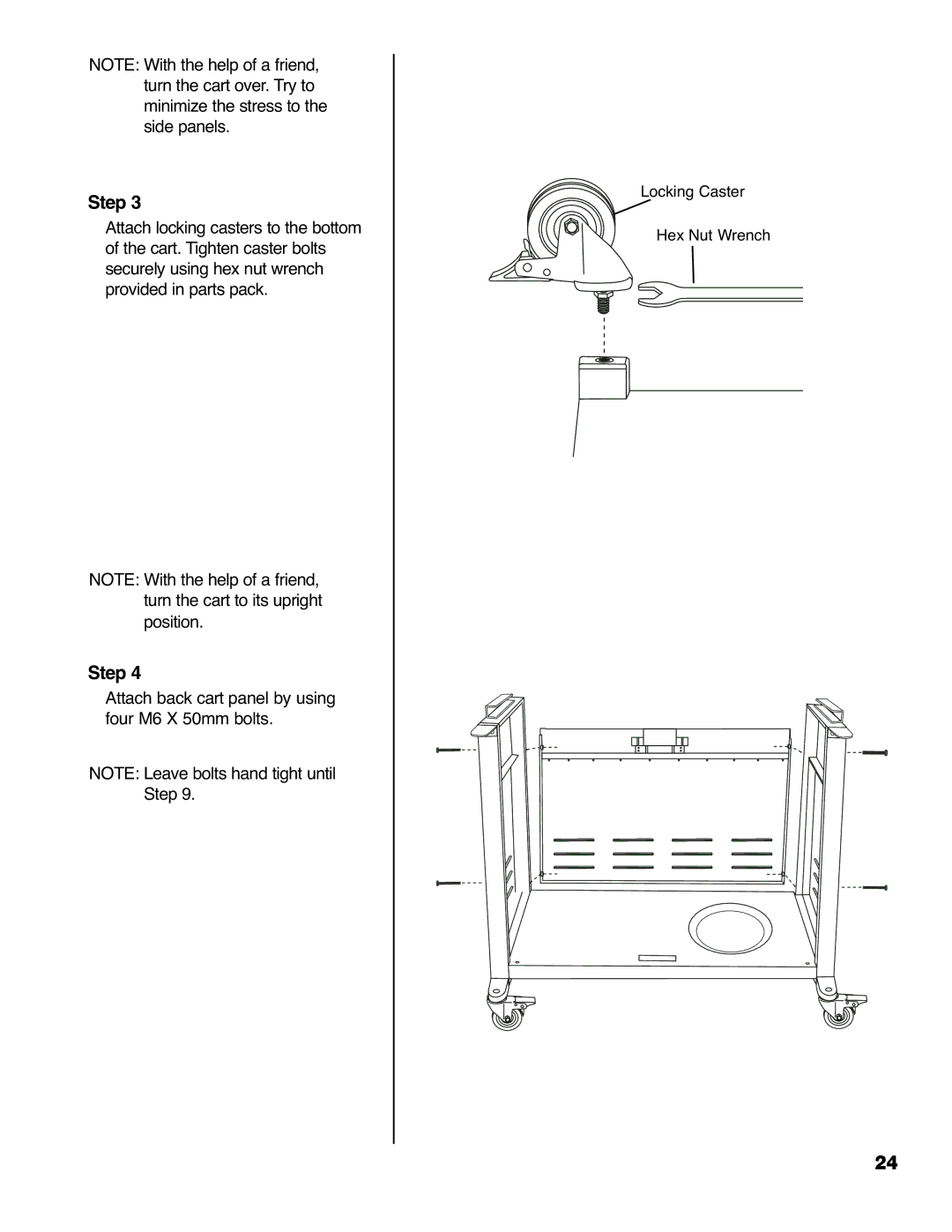 Brinkmann 4415 owner manual Attach back cart panel by using four M6 X 50mm bolts 