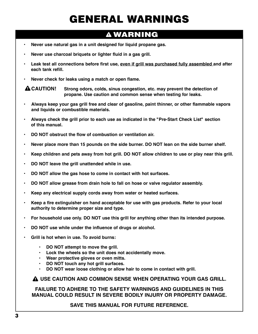 Brinkmann 4415 owner manual General Warnings 