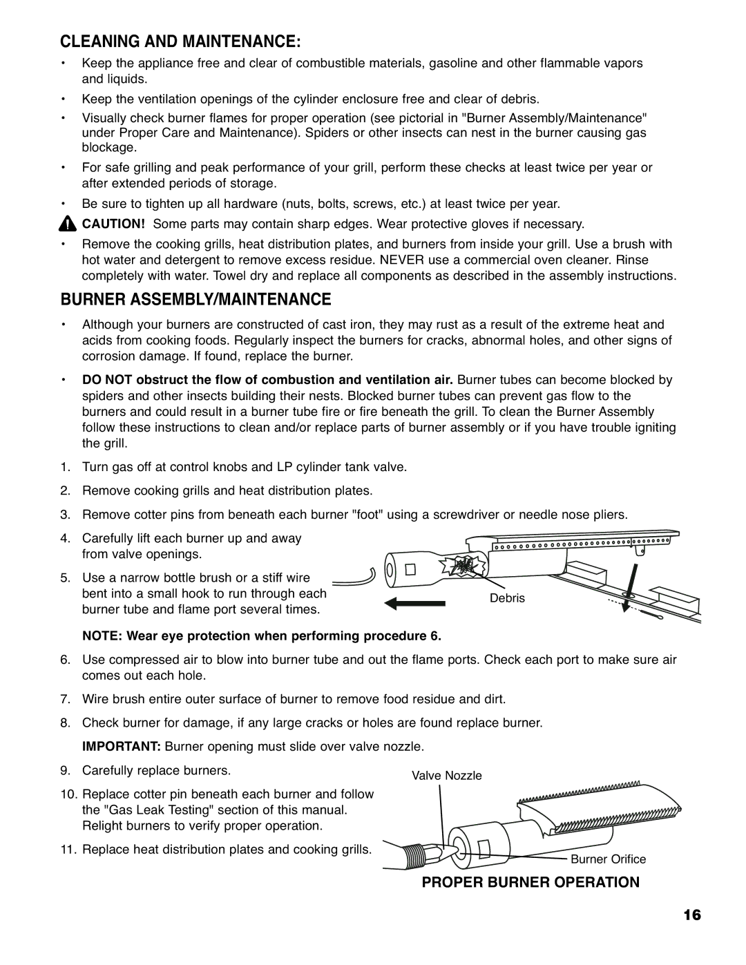 Brinkmann 4425 owner manual Cleaning and Maintenance, Burner ASSEMBLY/MAINTENANCE 