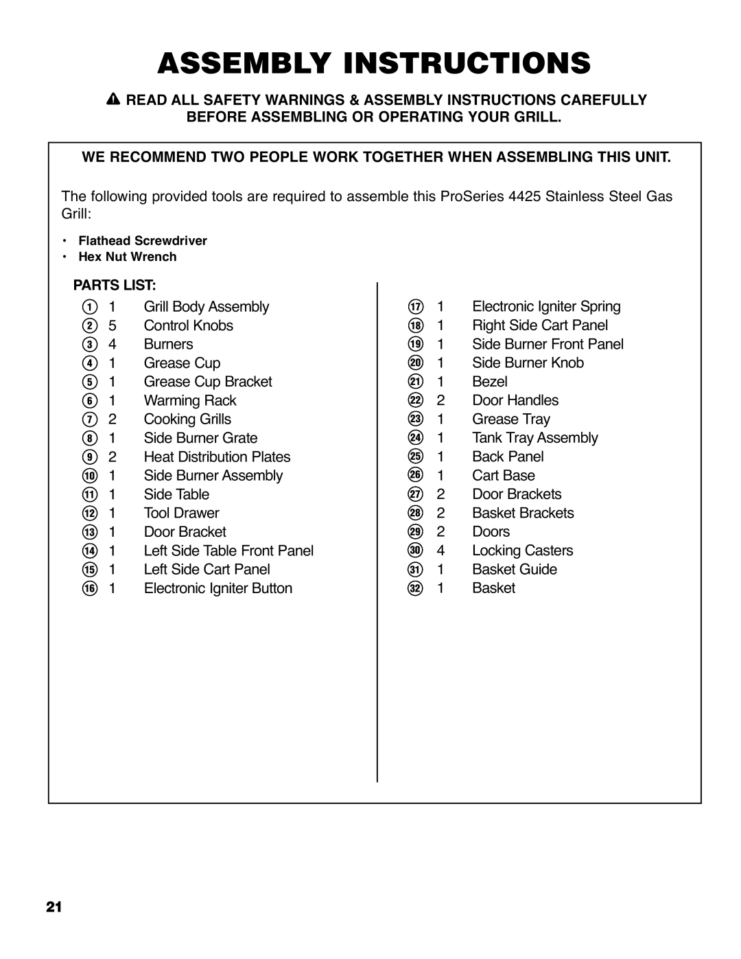 Brinkmann 4425 owner manual Assembly Instructions 