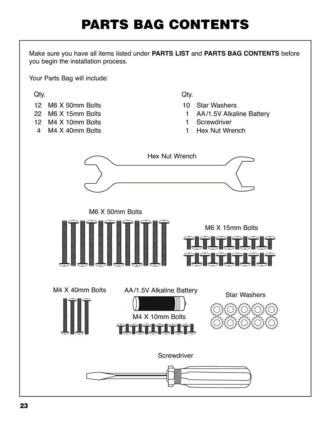 Brinkmann 4425 owner manual Parts BAG Contents 