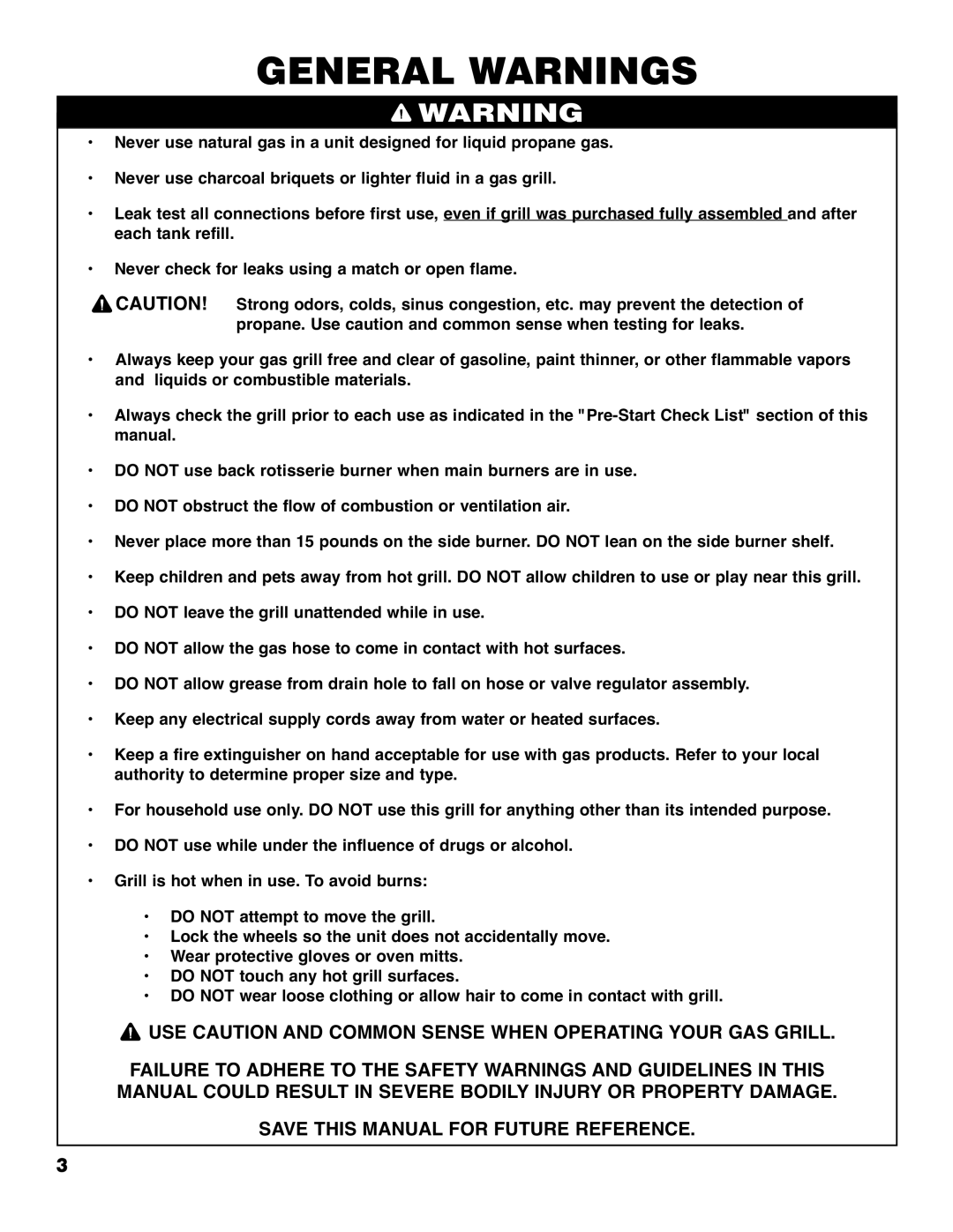 Brinkmann 4425 owner manual General Warnings 