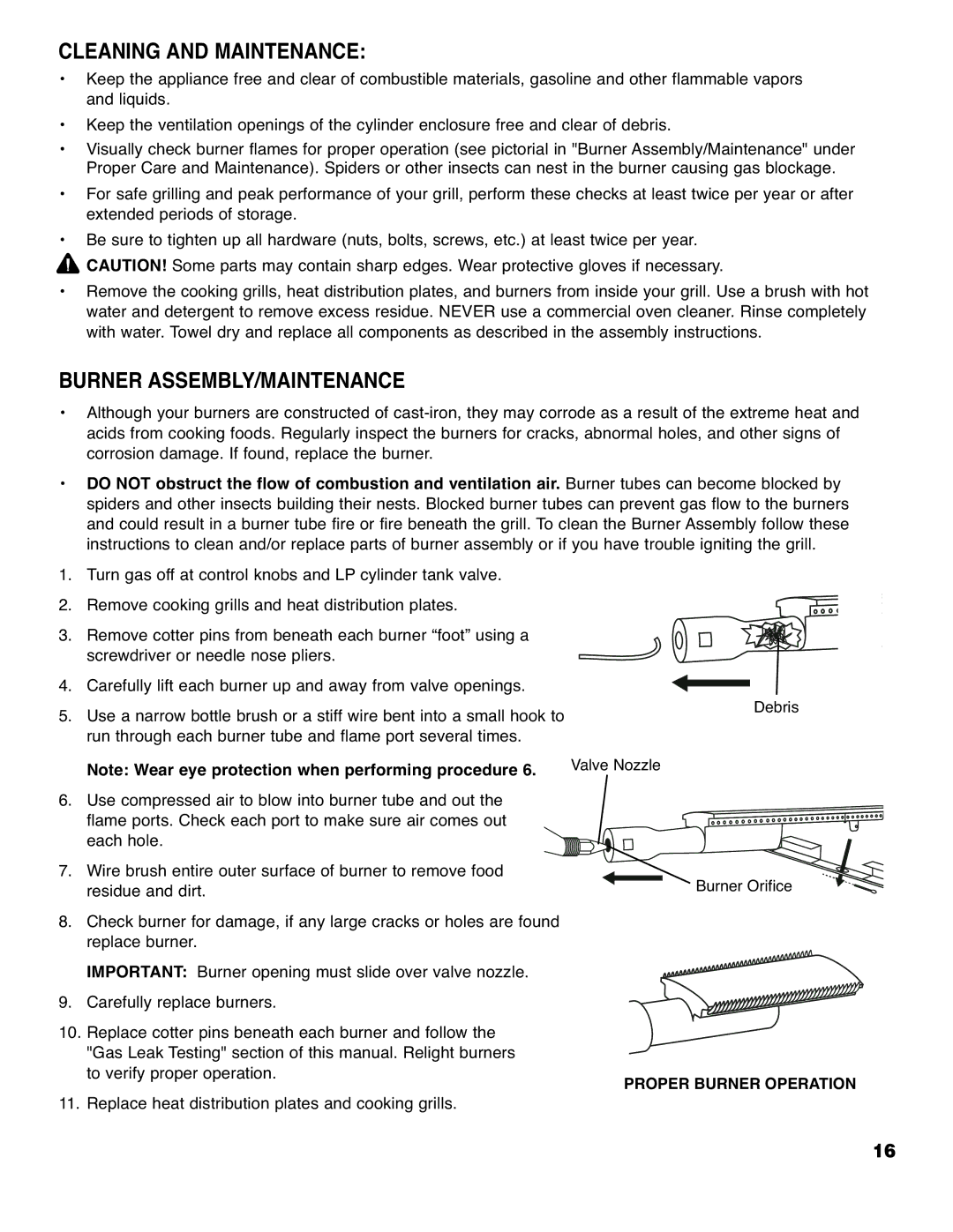 Brinkmann 4445 owner manual Cleaning and Maintenance, Burner ASSEMBLY/MAINTENANCE 