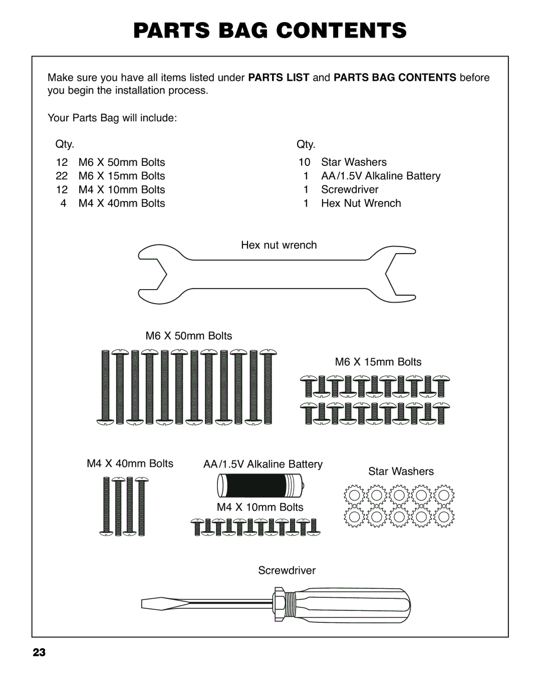 Brinkmann 4445 owner manual Parts BAG Contents 