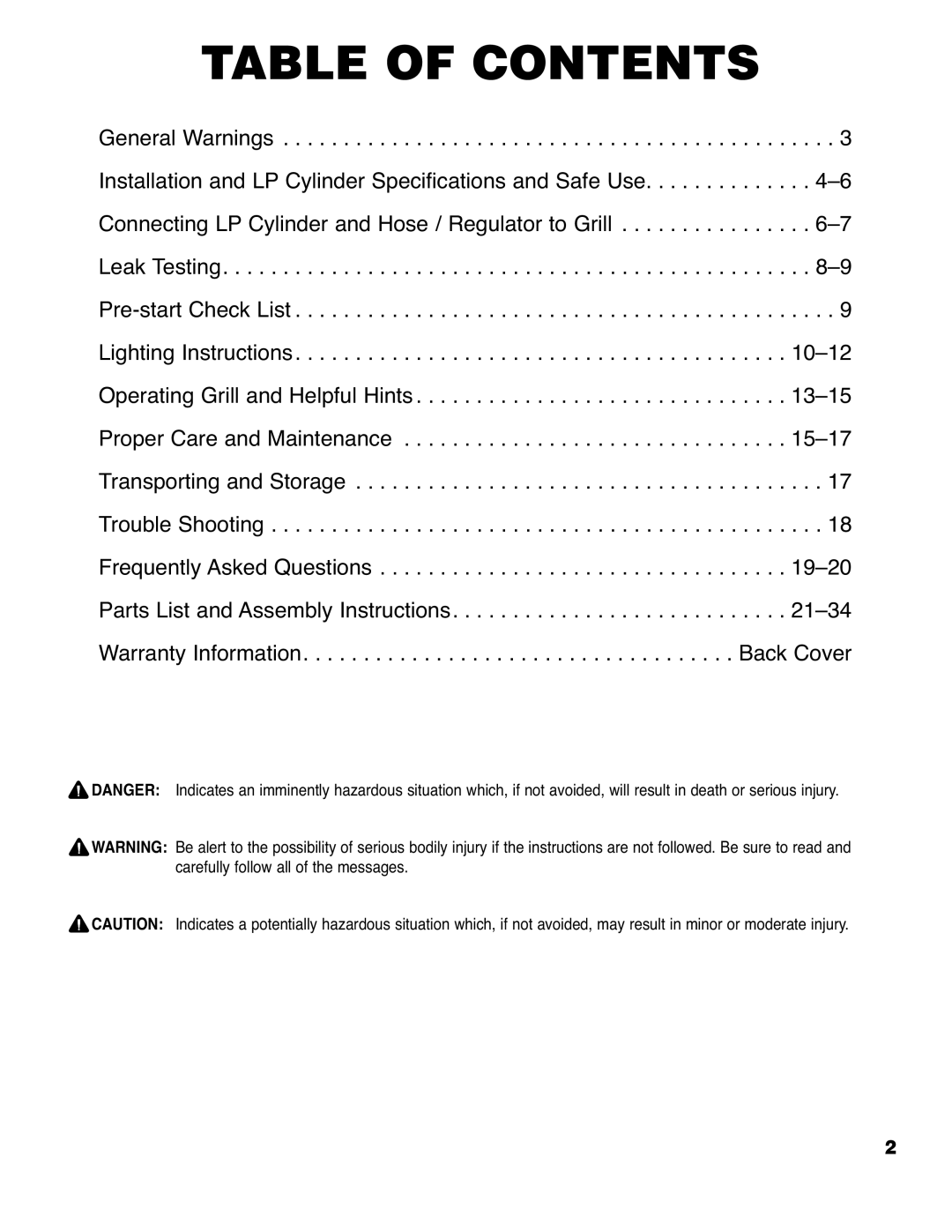 Brinkmann 4445 owner manual Table of Contents 