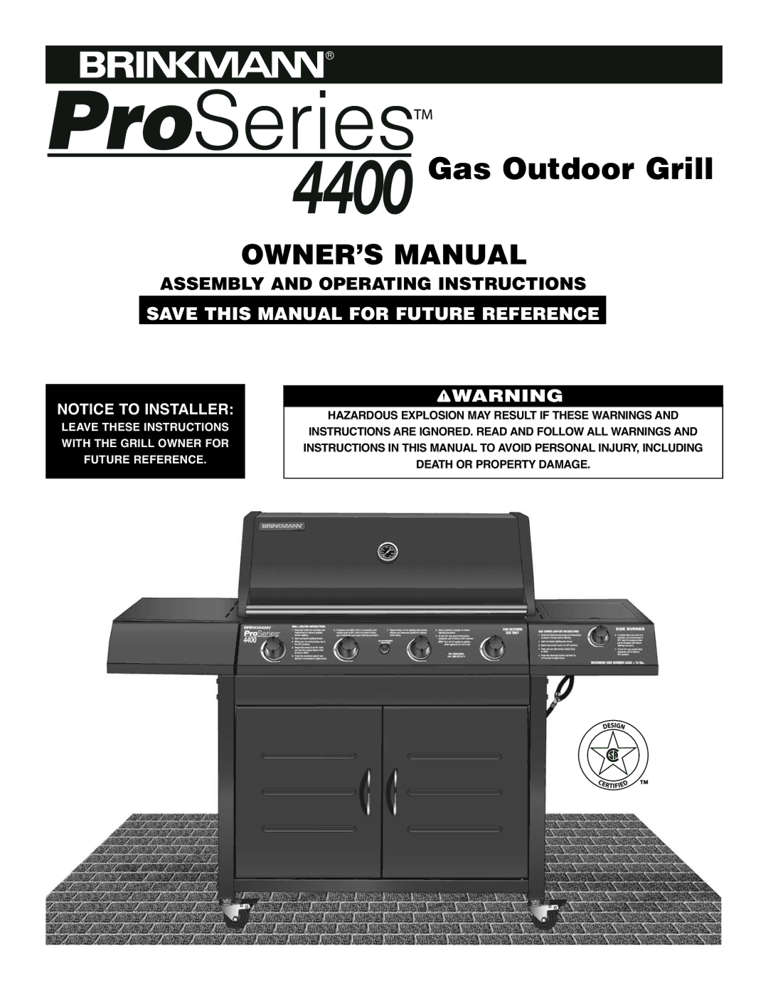 Brinkmann 4655 owner manual Gas Outdoor Grill 