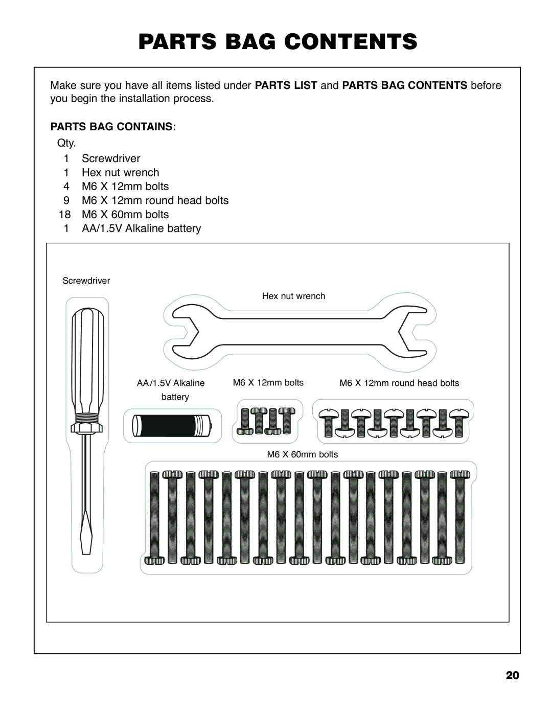 Brinkmann 4655 owner manual Parts BAG Contents 