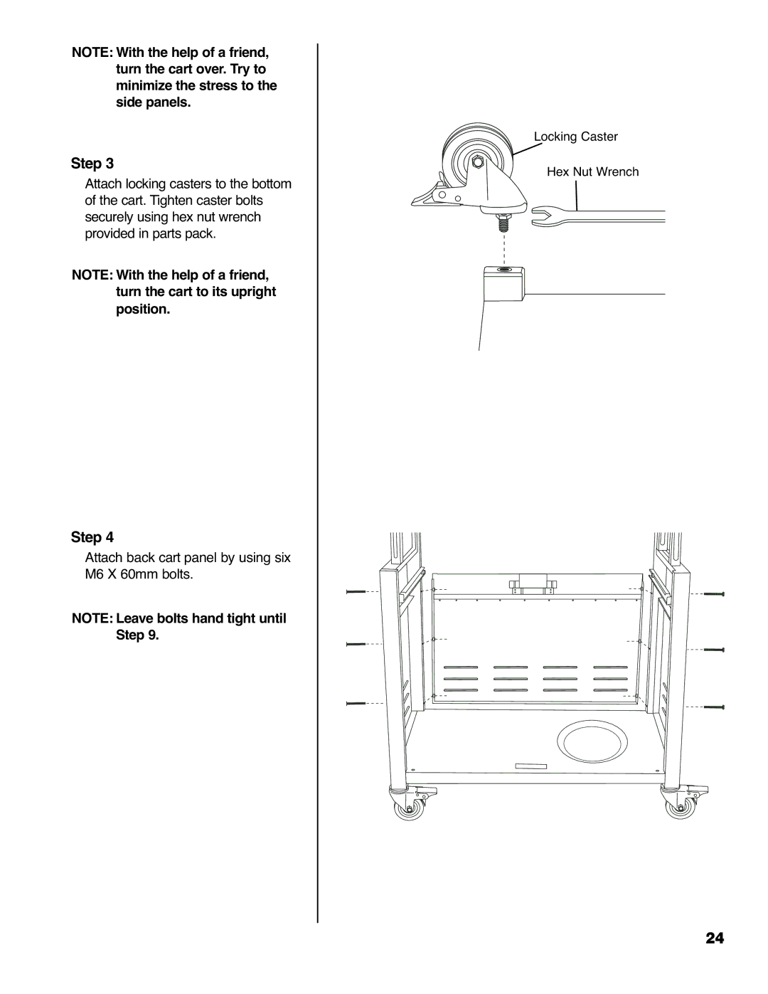 Brinkmann 4655 owner manual Attach back cart panel by using six M6 X 60mm bolts 