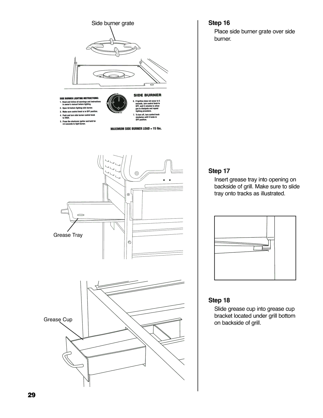 Brinkmann 4655 owner manual Side burner grate 