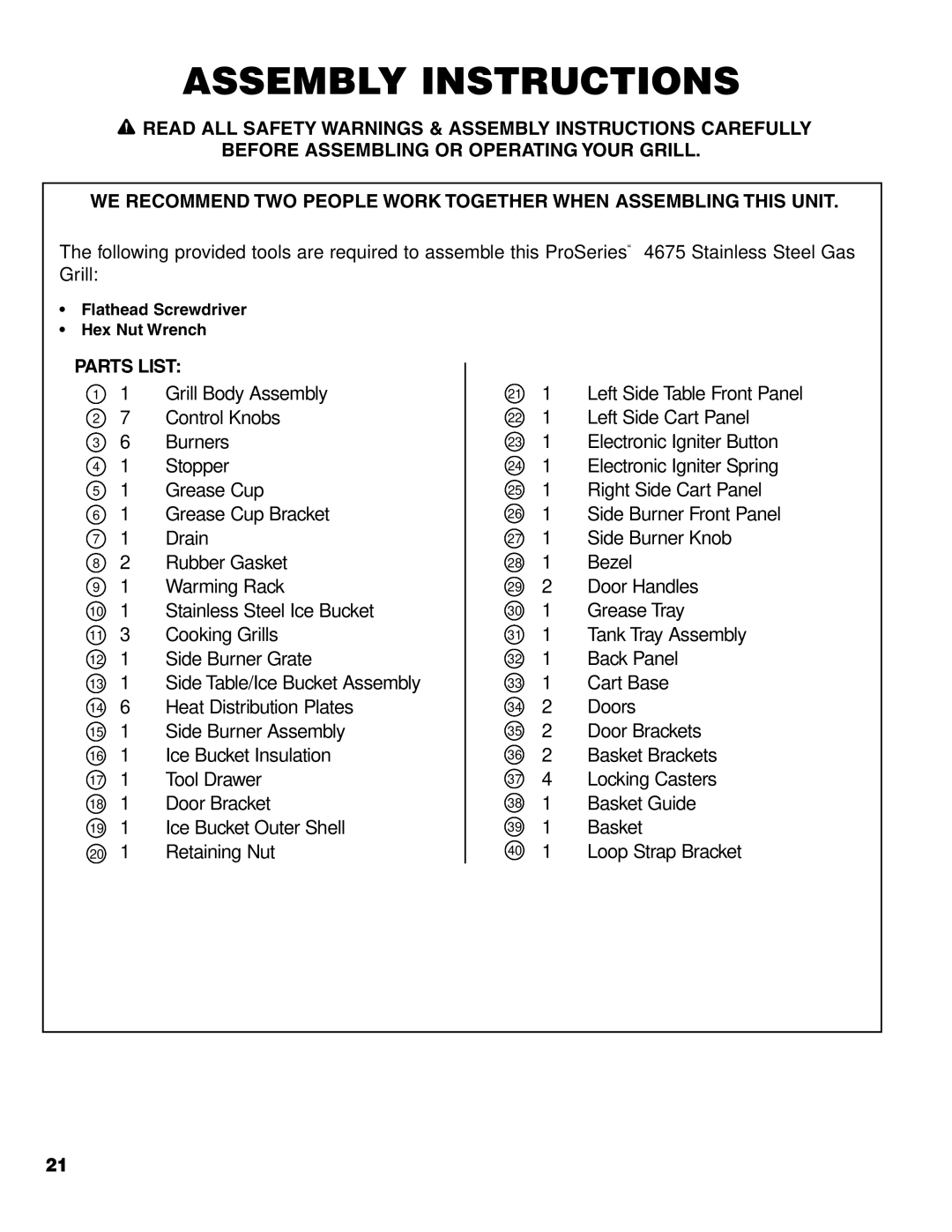 Brinkmann 4675 owner manual Assembly Instructions 