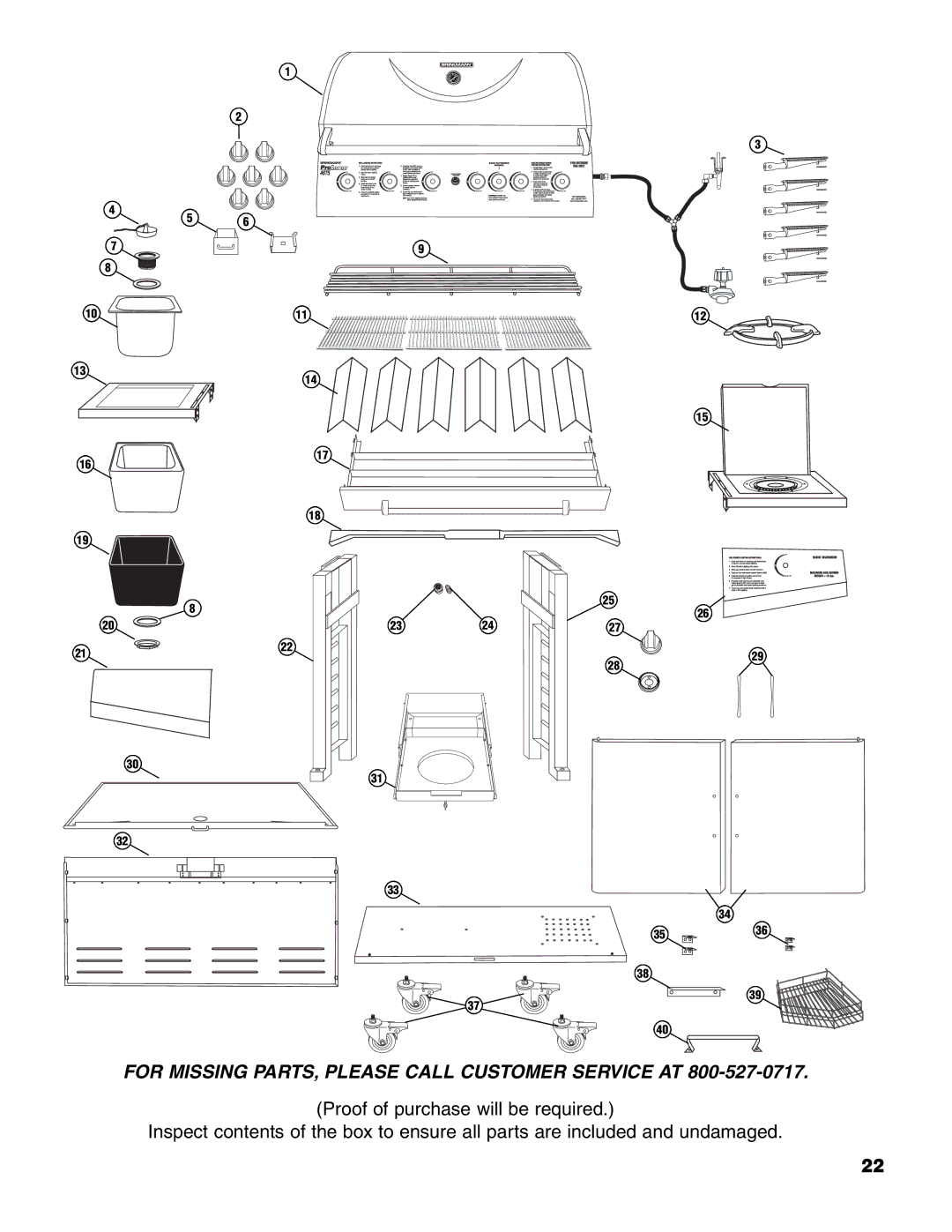 Brinkmann 4675 owner manual For Missing PARTS, Please Call Customer Service AT 