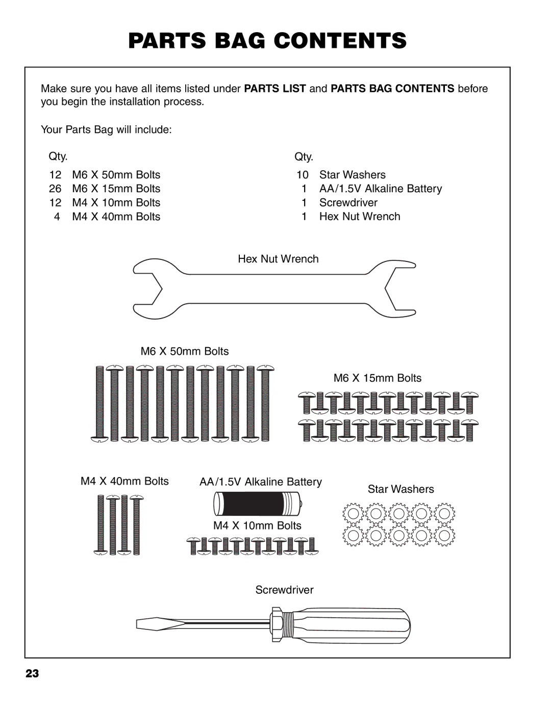 Brinkmann 4675 owner manual Parts BAG Contents 