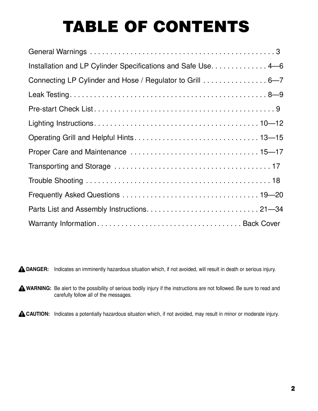 Brinkmann 4675 owner manual Table of Contents 