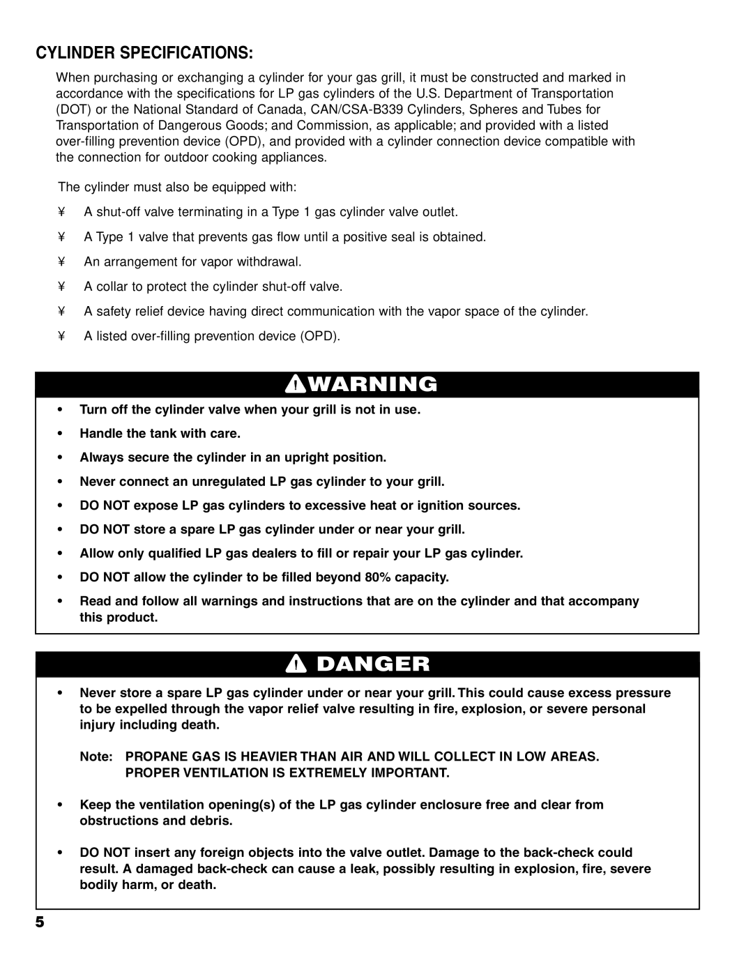 Brinkmann 4675 owner manual Cylinder Specifications 