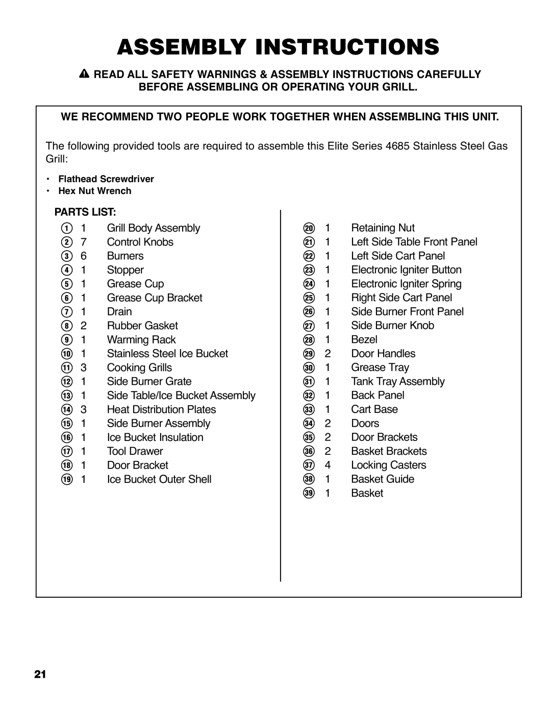 Brinkmann 4685 owner manual Assembly Instructions 