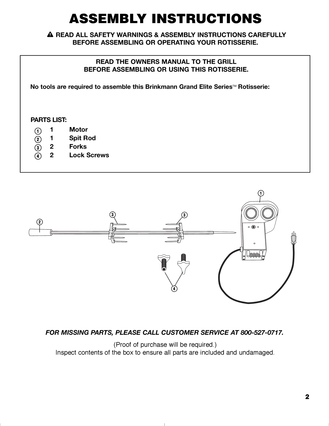 Brinkmann 4905 owner manual Assembly Instructions 