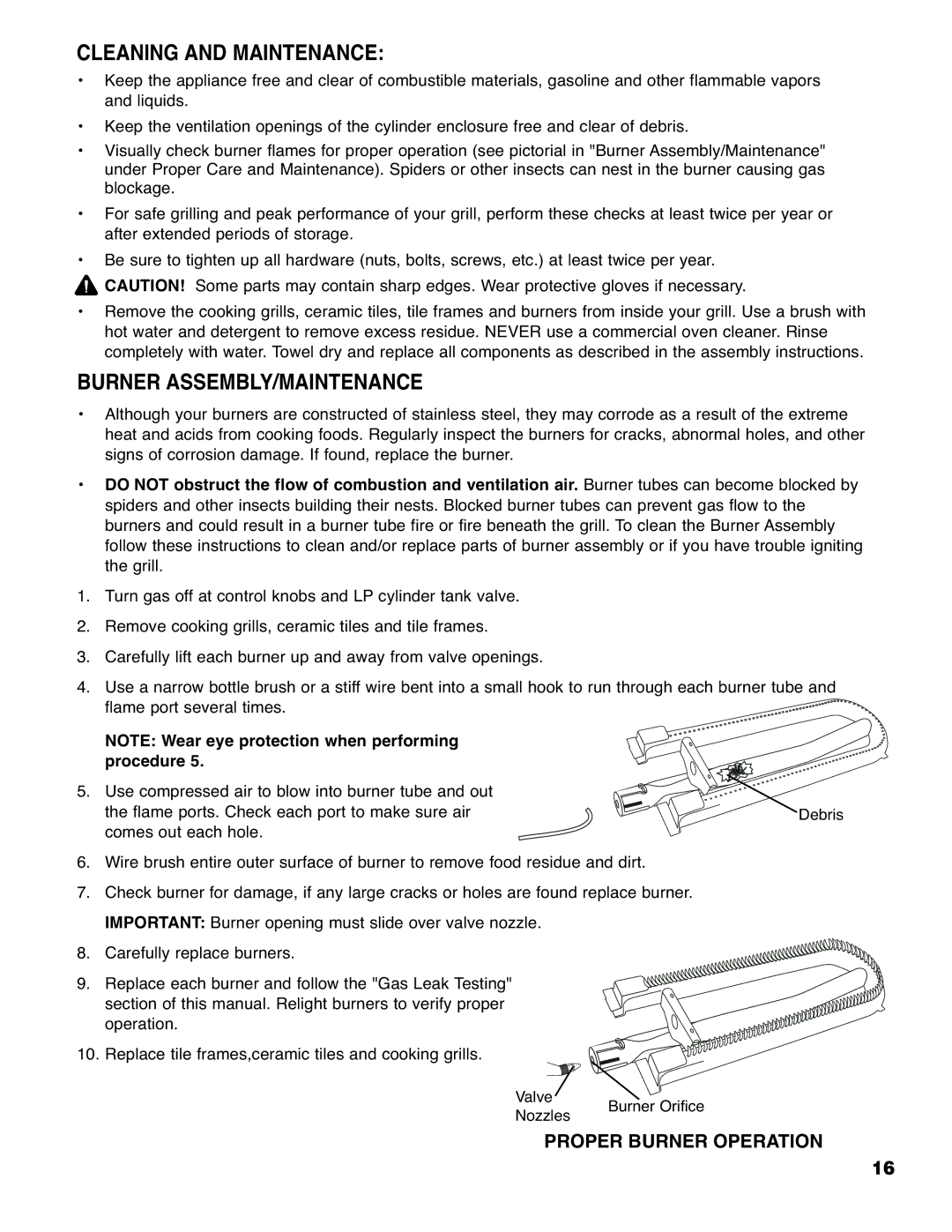 Brinkmann 4905 owner manual Cleaning and Maintenance, Burner ASSEMBLY/MAINTENANCE 