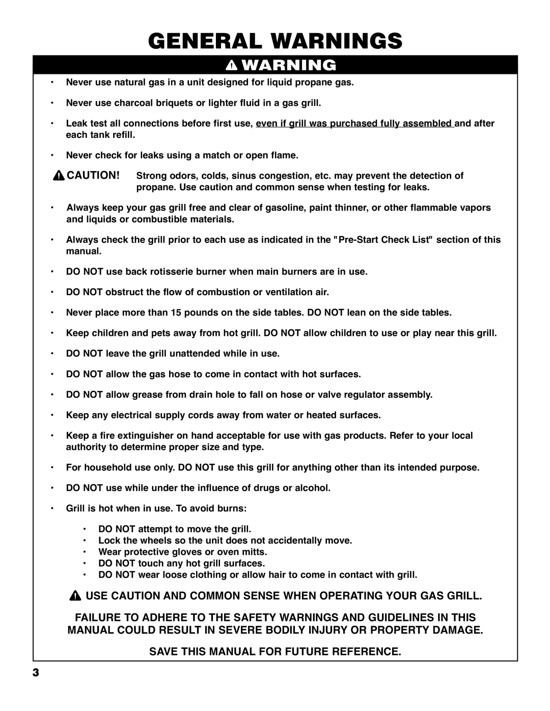 Brinkmann 4905 owner manual General Warnings 