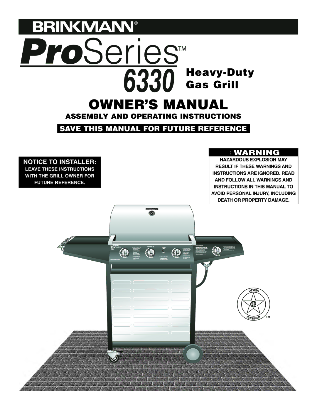 Brinkmann 6330 owner manual Heavy-Duty Gas Grill 