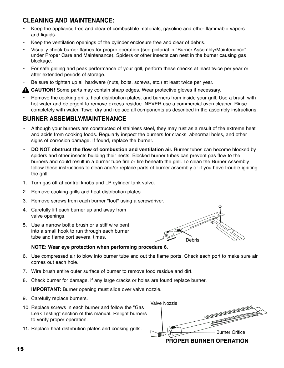 Brinkmann 6330 owner manual Cleaning and Maintenance, Burner ASSEMBLY/MAINTENANCE 