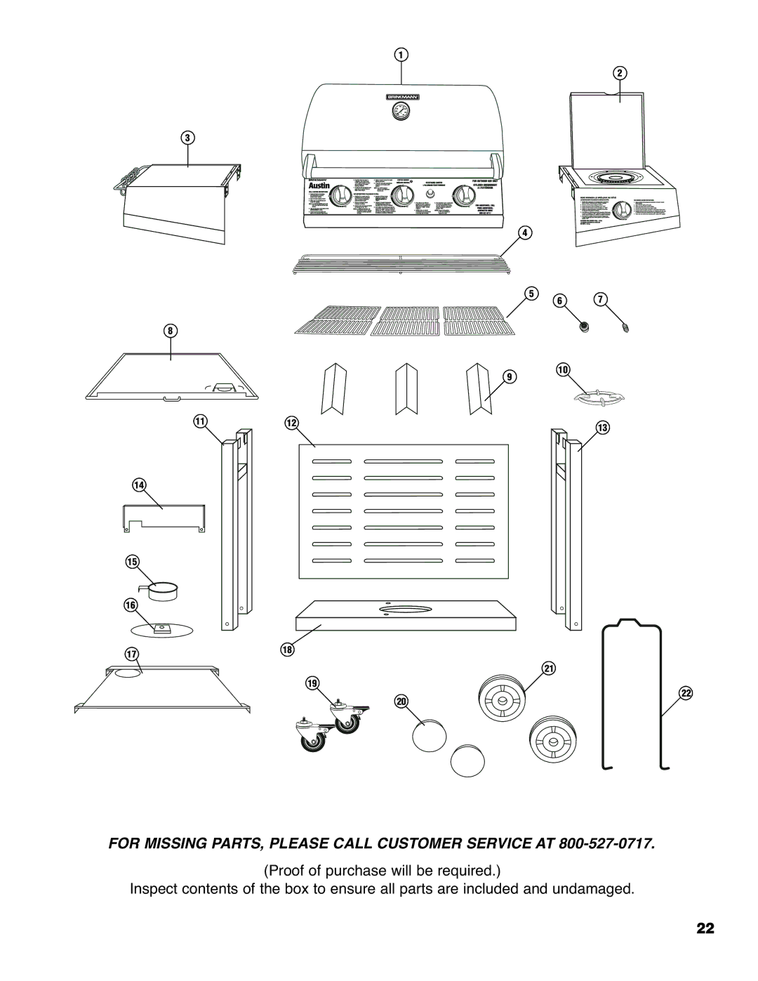 Brinkmann 6330 owner manual For Missing PARTS, Please Call Customer Service AT 