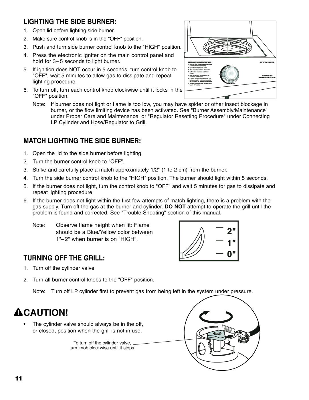 Brinkmann 6345 Series owner manual Match Lighting the Side Burner, Turning OFF the Grill 