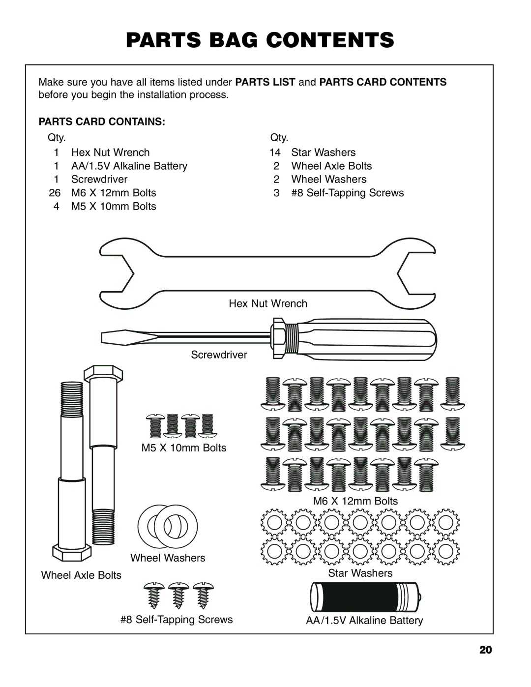 Brinkmann 6345 Series owner manual Parts BAG Contents 