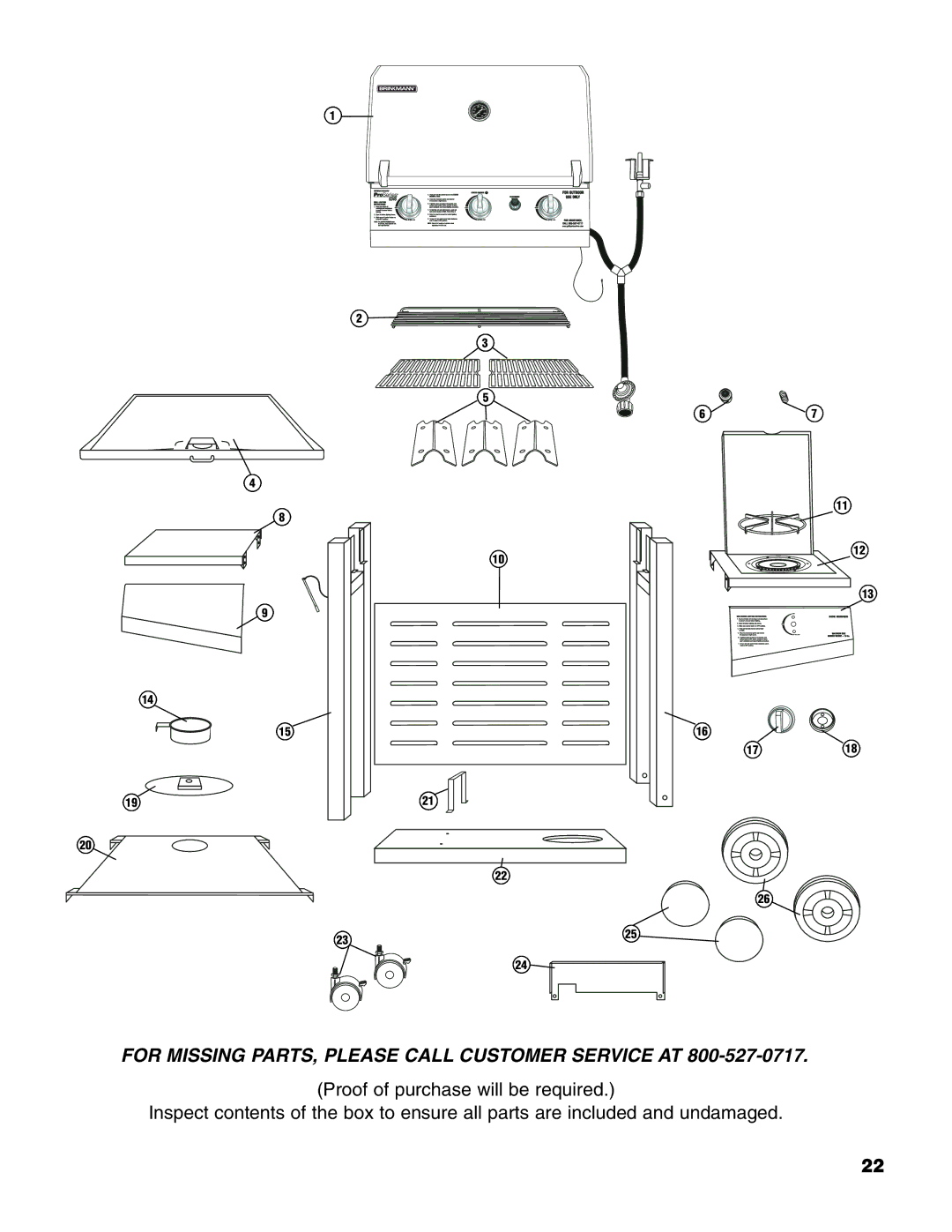 Brinkmann 6345 Series owner manual For Missing PARTS, Please Call Customer Service AT 