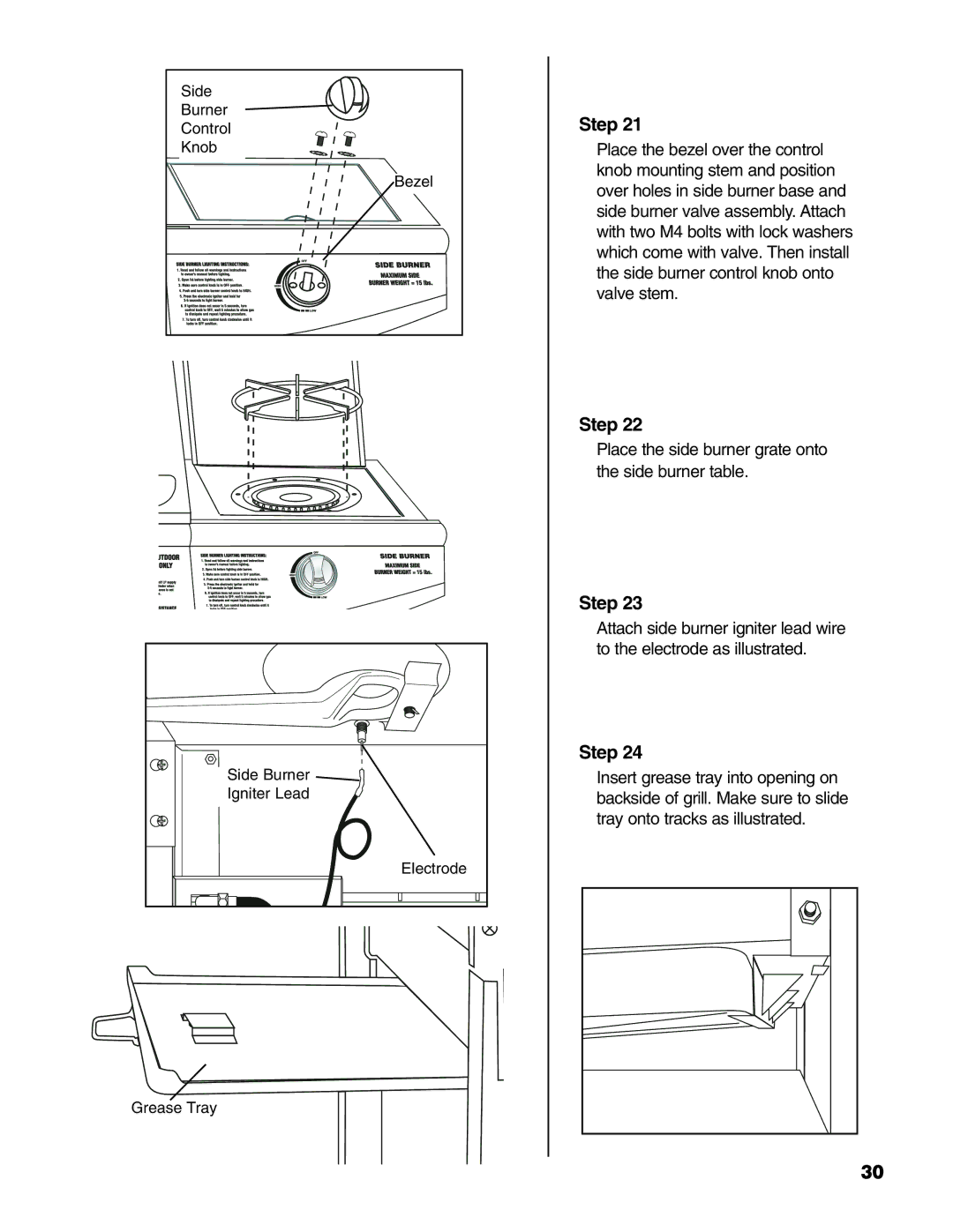 Brinkmann 6345 Series owner manual Place the side burner grate onto the side burner table 