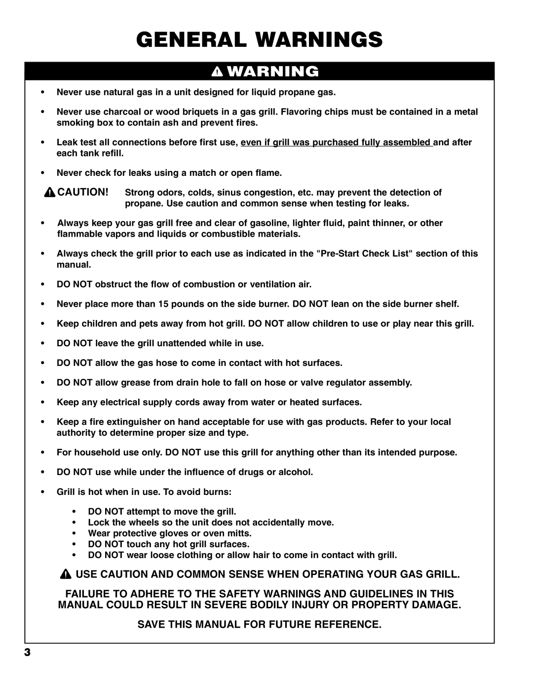 Brinkmann 6345 Series owner manual General Warnings 