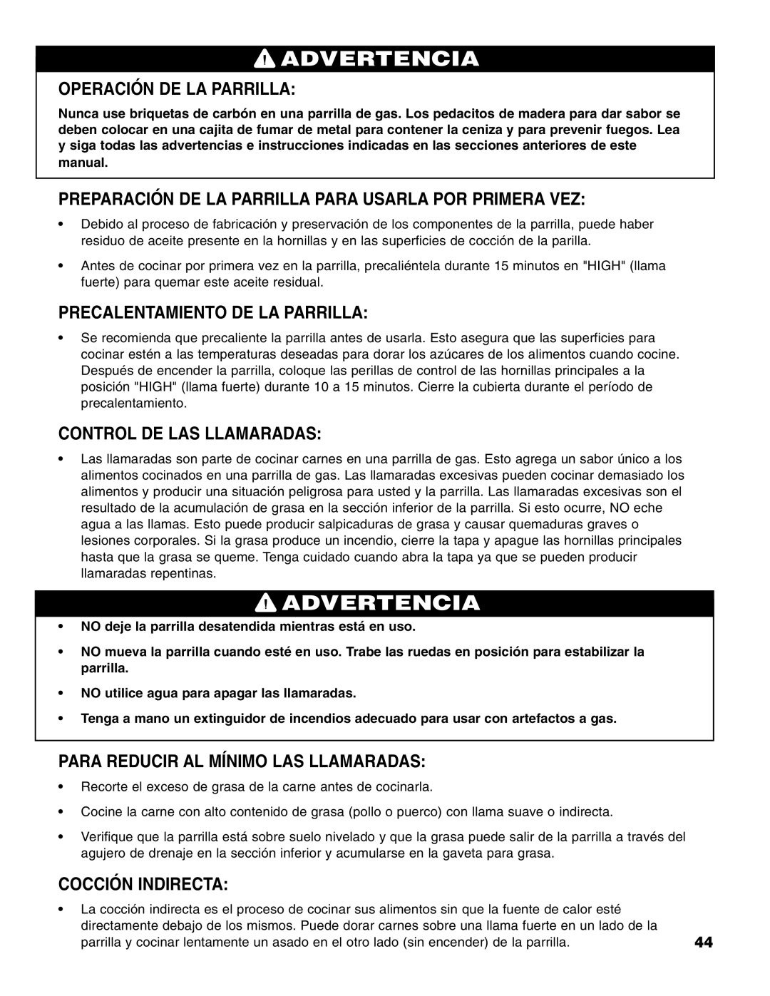 Brinkmann 6345 Series Operación DE LA Parrilla, Preparación DE LA Parrilla Para Usarla POR Primera VEZ, Cocción Indirecta 