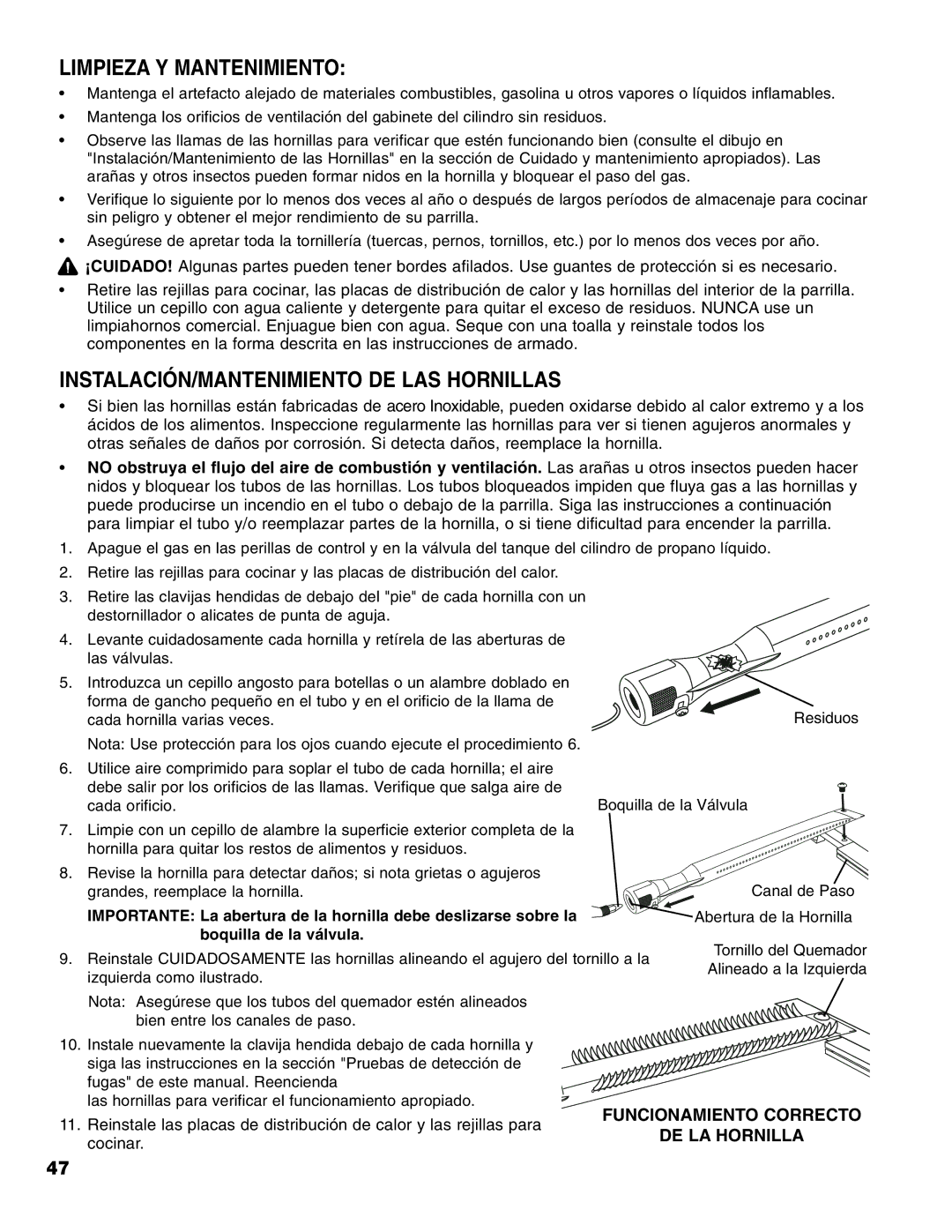 Brinkmann 6345 Series owner manual Limpieza Y Mantenimiento, INSTALACIÓN/MANTENIMIENTO DE LAS Hornillas 