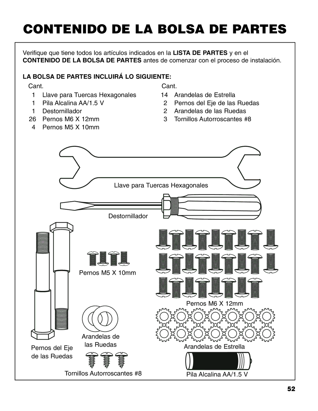 Brinkmann 6345 Series owner manual Contenido DE LA Bolsa DE Partes, LA Bolsa DE Partes Incluirá LO Siguiente 