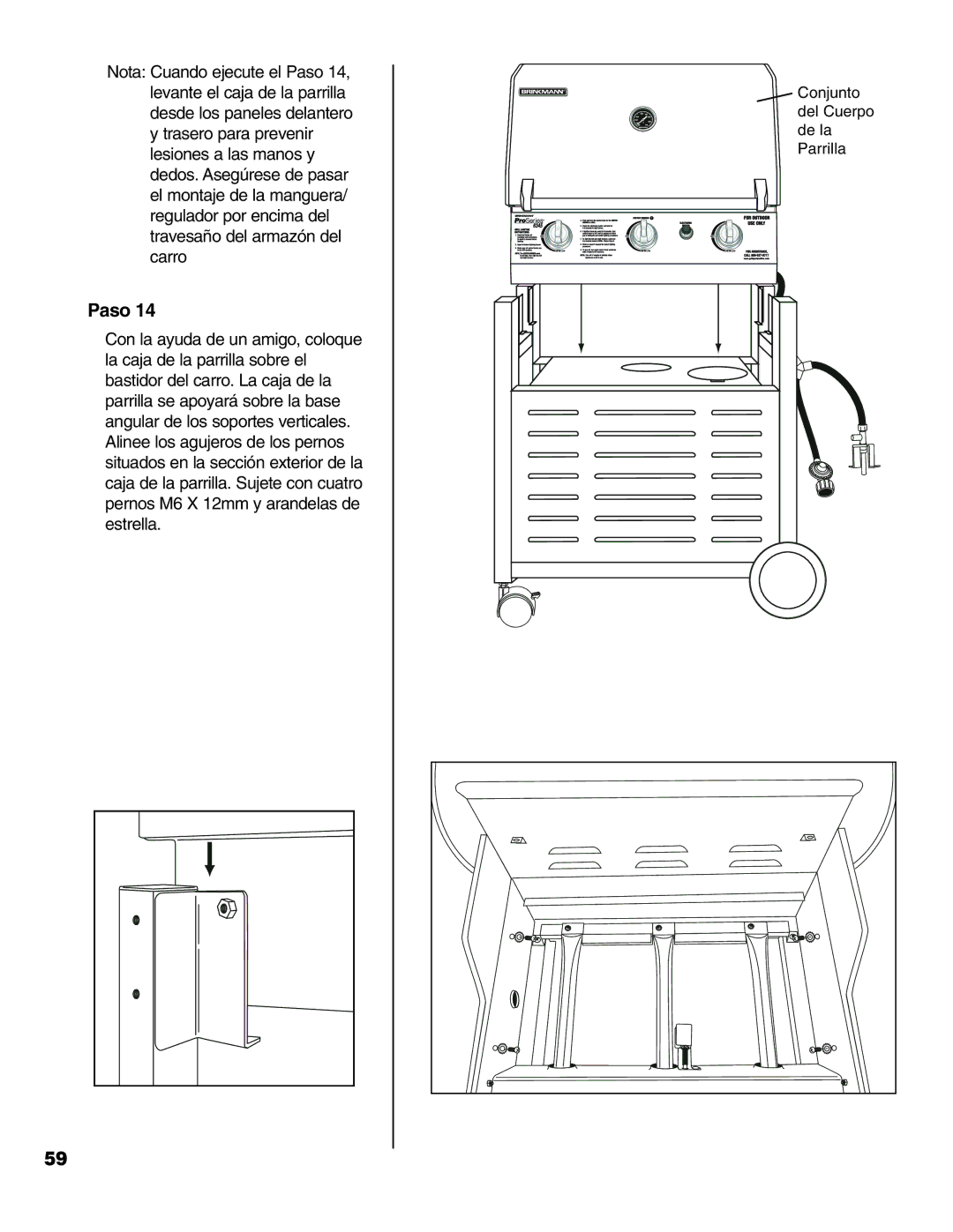 Brinkmann 6345 Series owner manual Conjunto Del Cuerpo De la Parrilla 