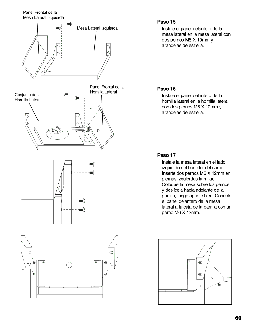 Brinkmann 6345 Series owner manual Panel Frontal de la Mesa Lateral Izquierda 